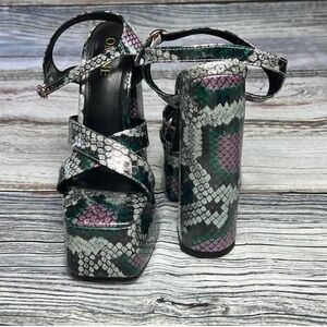 OMINE Women’s Platform 6.5” Heels – Purple/Silver/Green/Black – Size 6